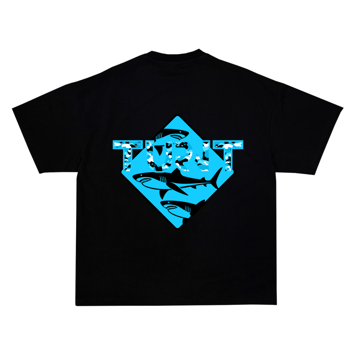 Blue Shark T-shirt in black, back view