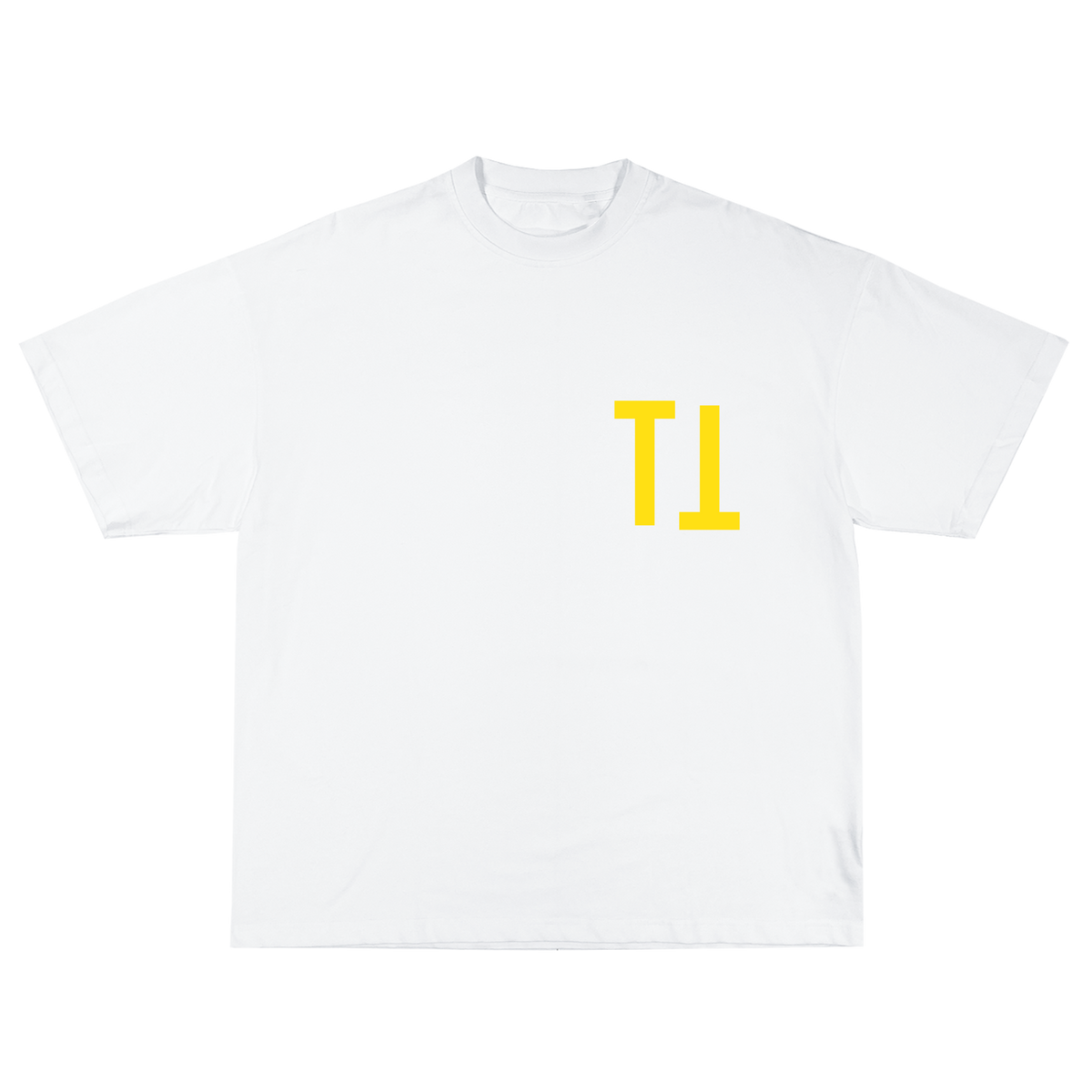 Yellow Shark T-shirt in white, front view