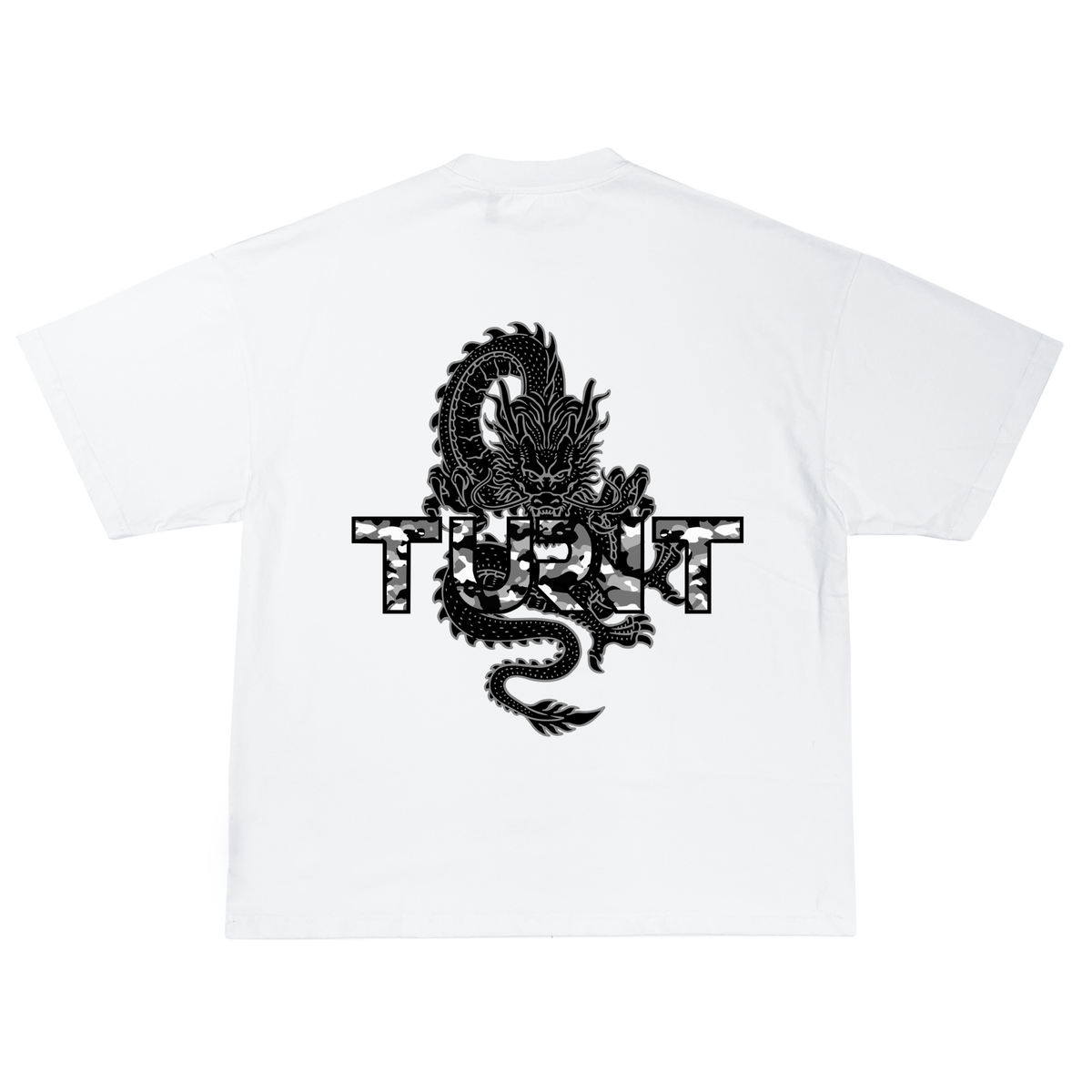 Black Dragon T-shirt in white, back view