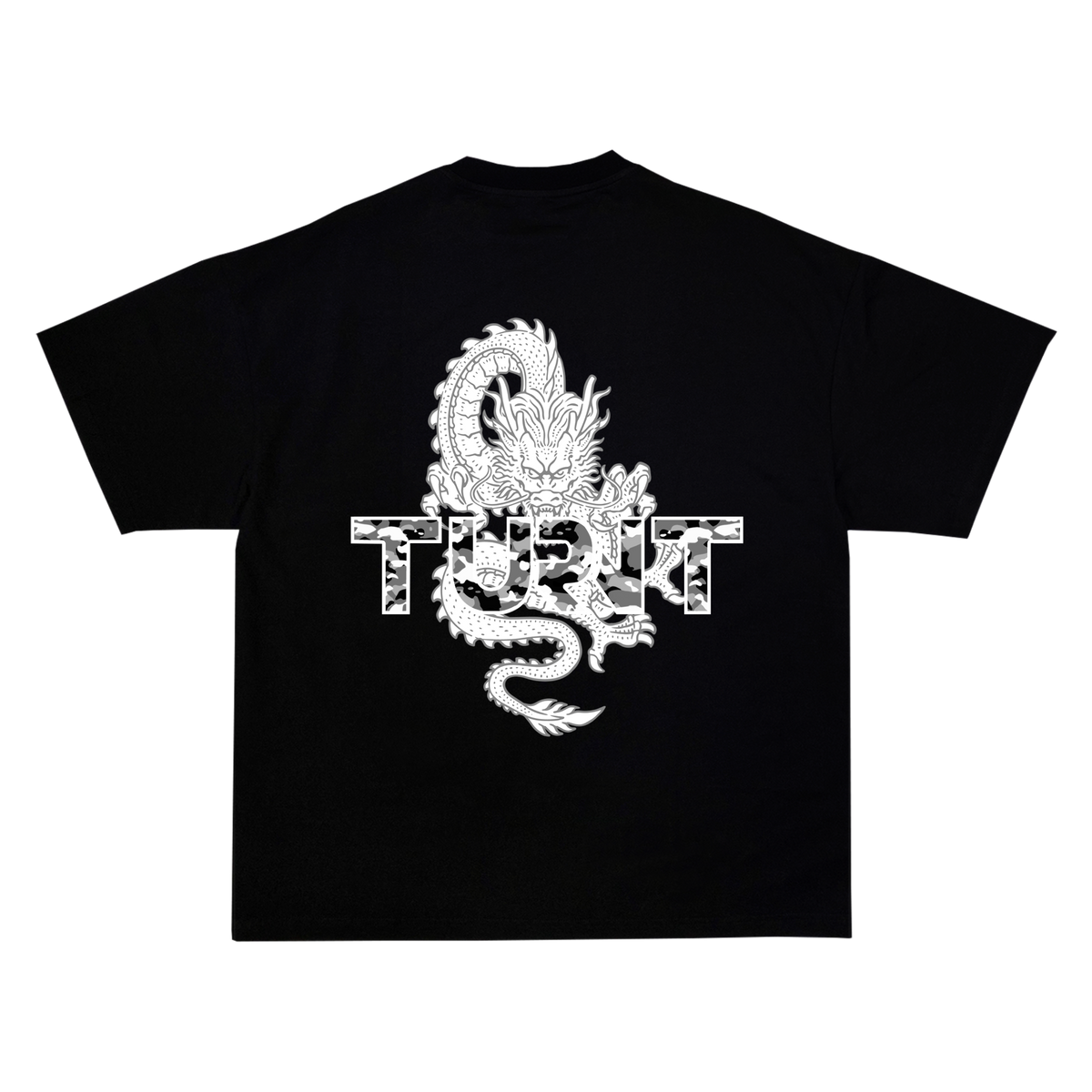 White Dragon T-shirt in black, back view