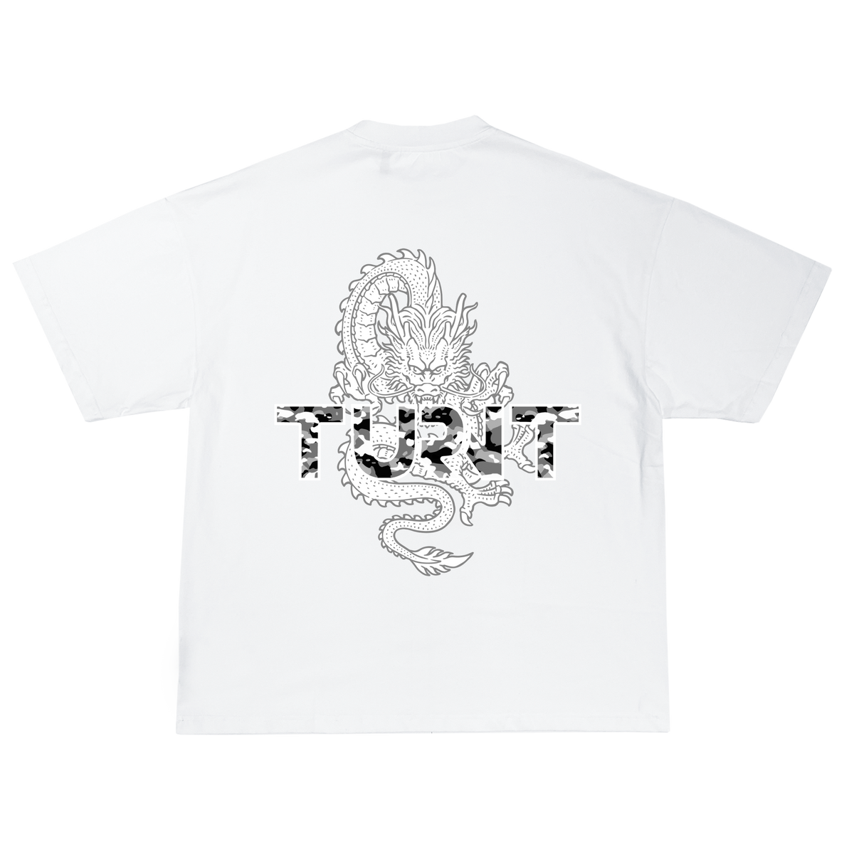 White Dragon T-shirt in white, back view